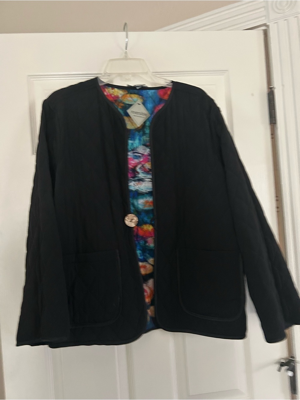 John Mark Black Quilted Jacket with Colorful Floral Lining